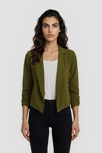 3/4 Sleeve Cropped Blazer - Olive
