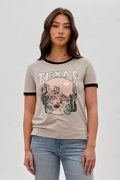 Stylexchange Vintage Texas Graphic Ringer Tee - Beige
