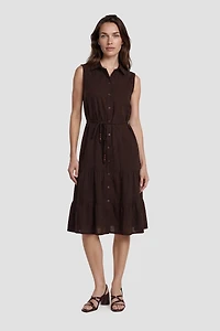 Sleeveless Button Down Day Dress - Brown
