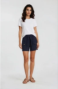 High Waisted Cargo Shorts - Navy