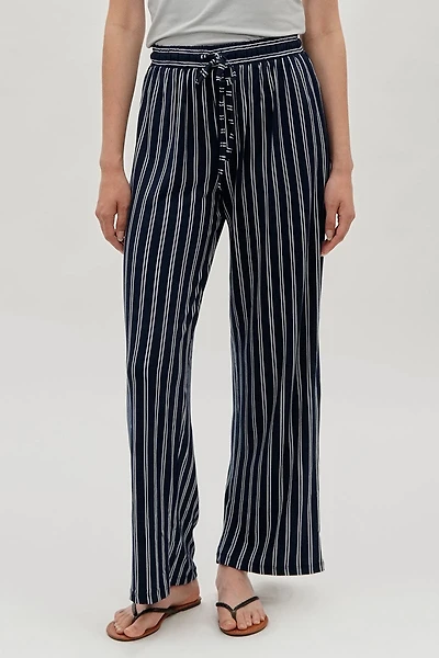 Striped Wide Leg Pants - Navy