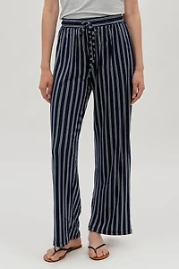 Striped Wide Leg Pants - Navy