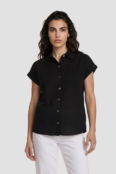 Cap Sleeve Button Up Shirt