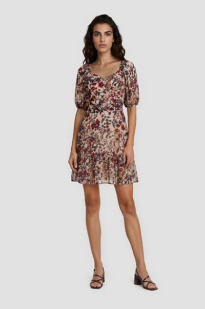 Printed Puff Sleeve Short Dress
