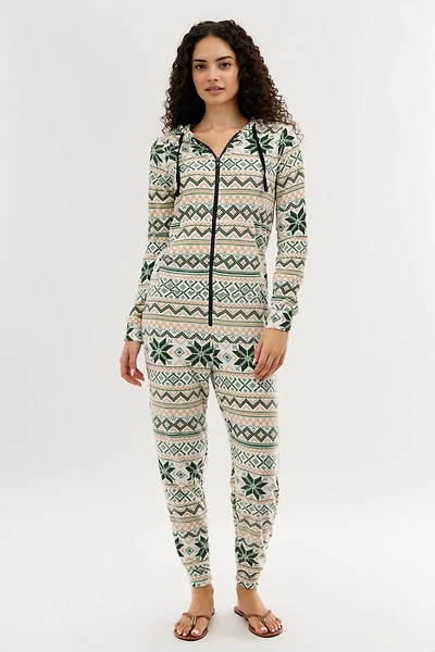 Festive Print Fleece Onesie - White