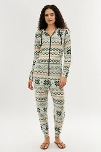 Festive Print Fleece Onesie - White