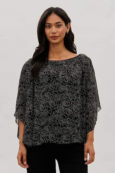 Costa Blanca Floral Chiffon Cape Blouse