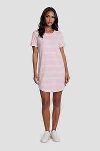 Short Sleeve Striped Day Dress - Pink