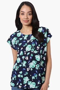 Beechers Brook Floral Cap Sleeve Tee - Navy