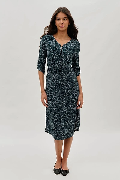 International INC Company Floral Front Zip Midi Dress - Teal