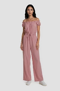 Ruffle Neck Jumpsuit - Blush