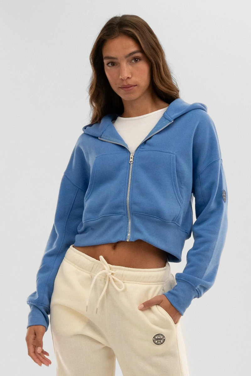 Fahrenheit Cropped Zip Up Hoodie - Blue
