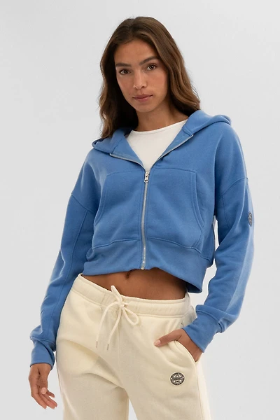 Fahrenheit Cropped Zip Up Hoodie - Blue