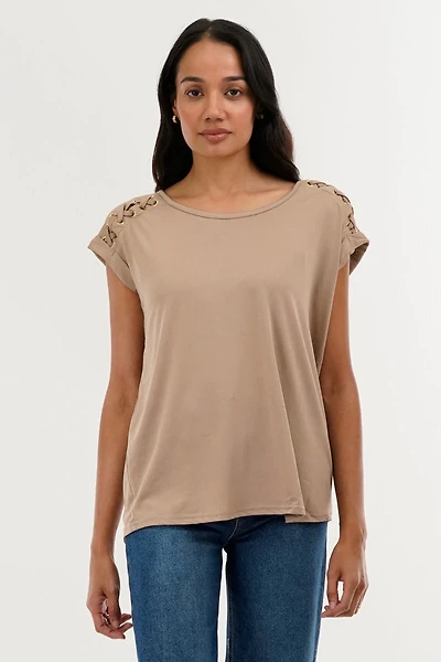 International INC Company Shoulder Lace Up Tee