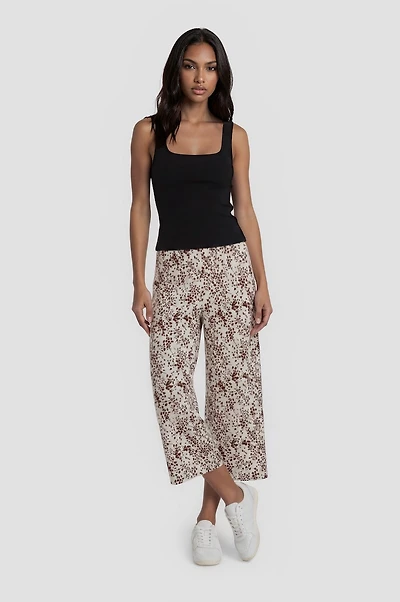 Fold Over Cropped Pants - Brown