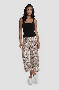 Fold Over Cropped Pants - Brown