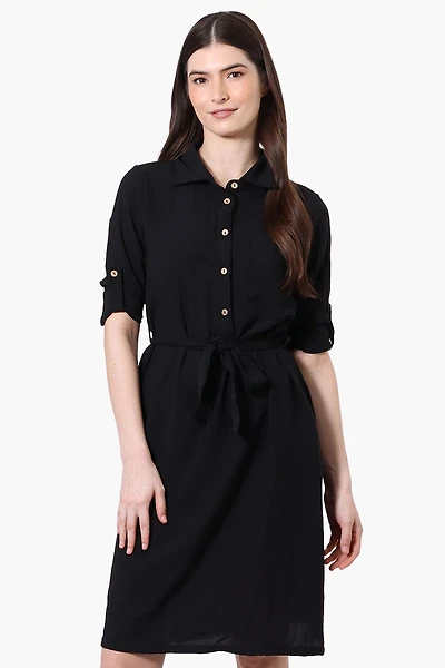 Stylexchange Vintage Belted Roll Up Sleeve Day Dress