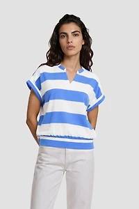 V-Neck Short Sleeve Striped Top