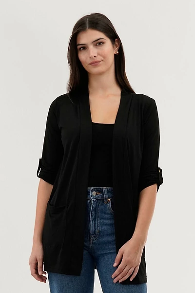 International INC Company Roll Up Sleeve Wrap Cardigan