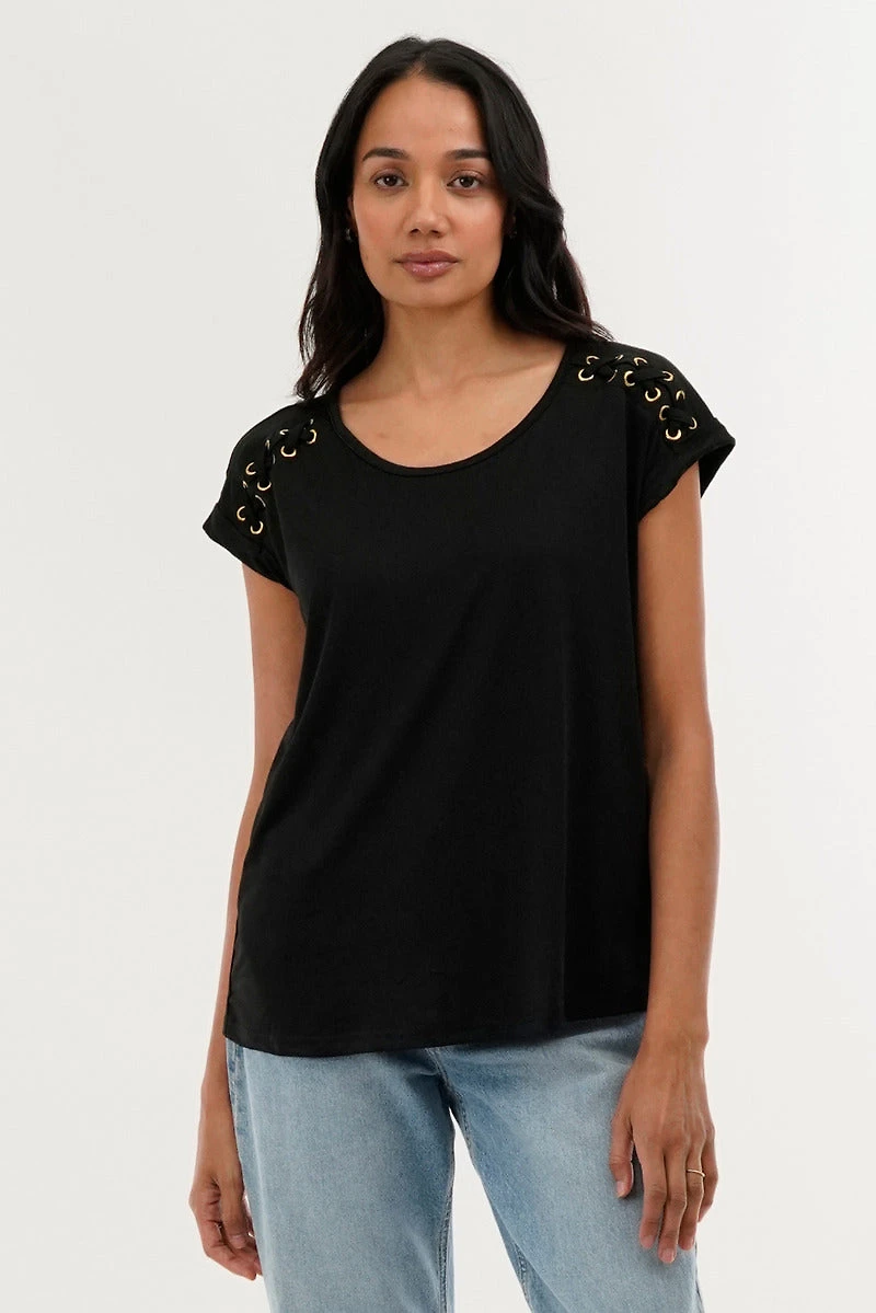 International INC Company Shoulder Lace Up Tee