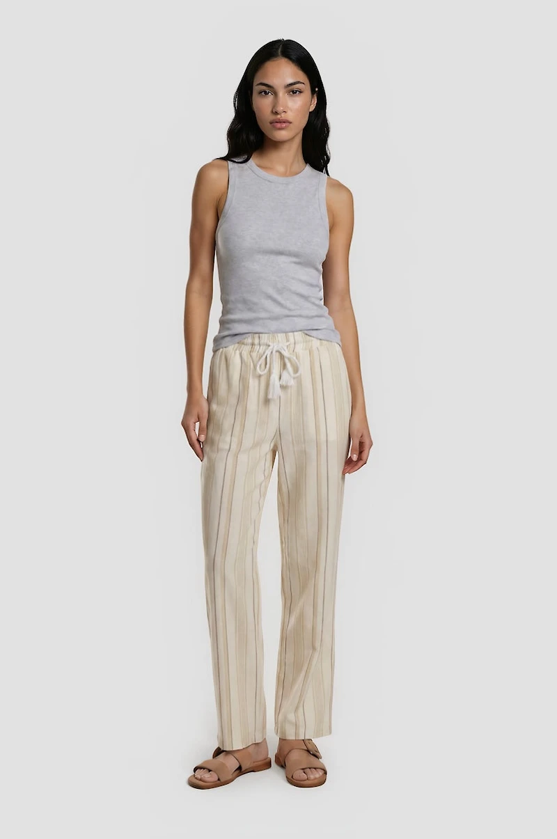Striped Wide Leg Pants - Cream