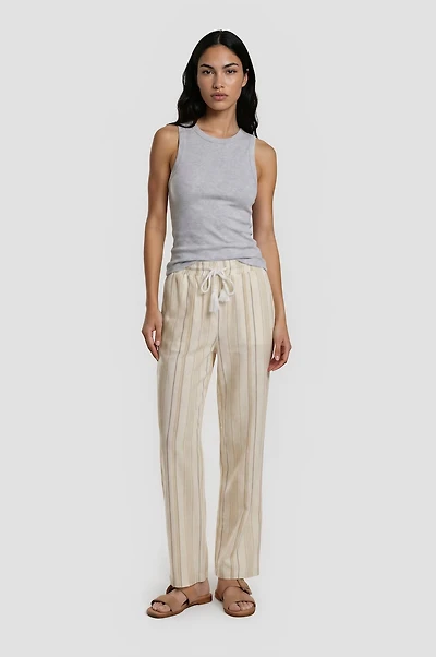 Striped Wide Leg Pants - Cream