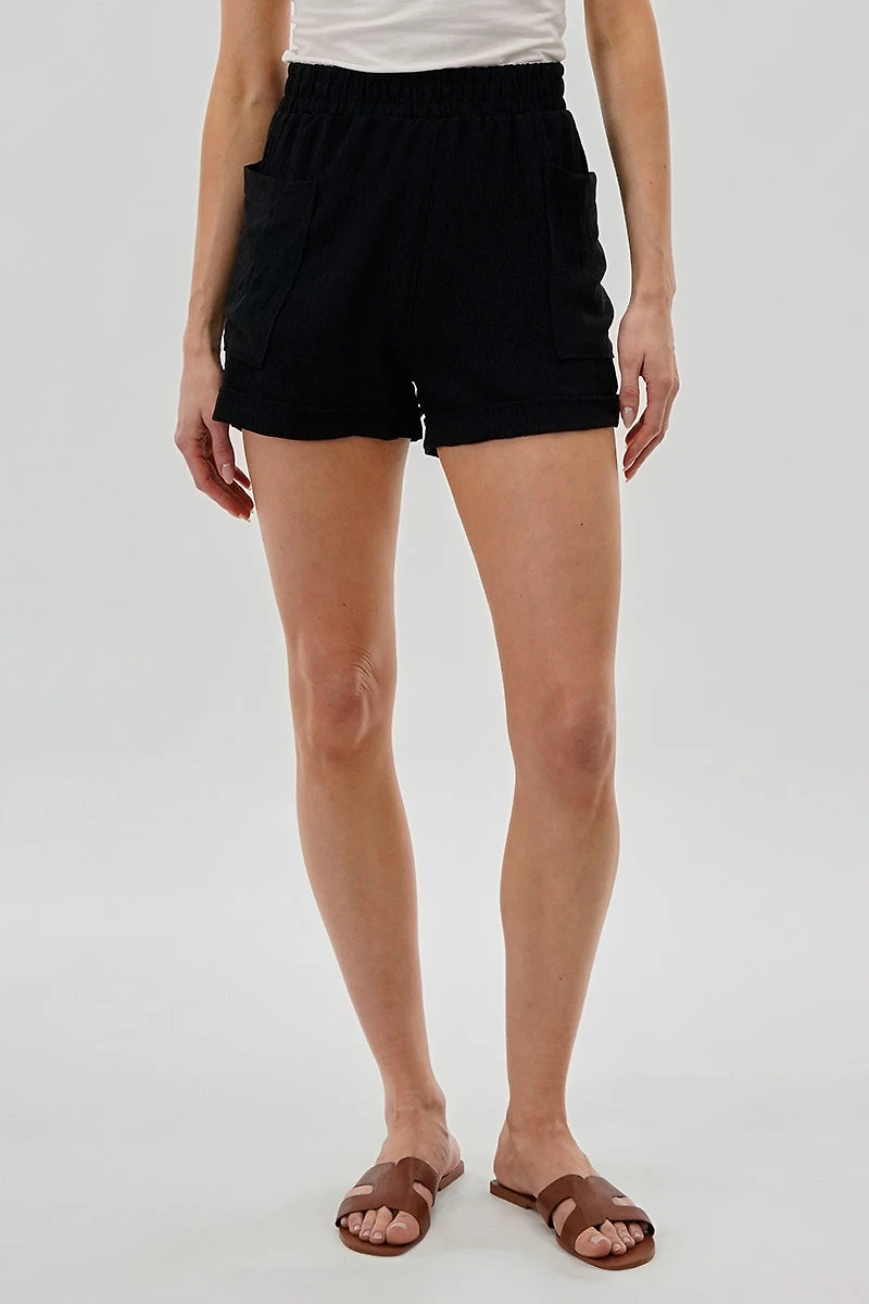 Stylexchange Vintage Textured Elastic Waist Shorts - Black