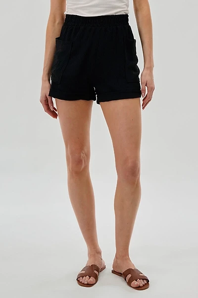 Stylexchange Vintage Textured Elastic Waist Shorts - Black