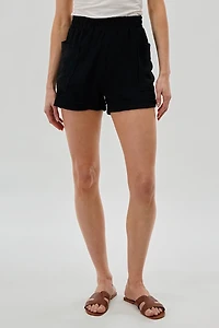 Stylexchange Vintage Textured Elastic Waist Shorts - Black