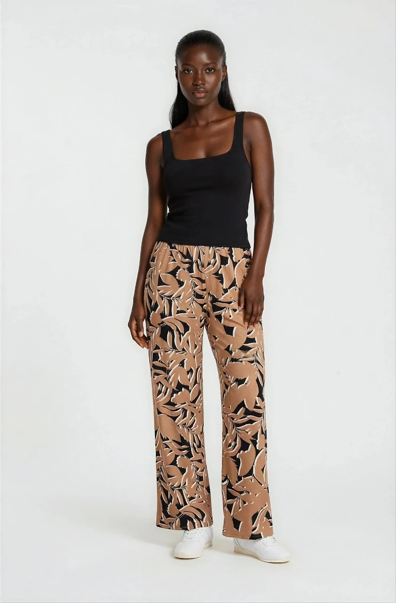 Printed Wide Leg Pants with Rope Belt