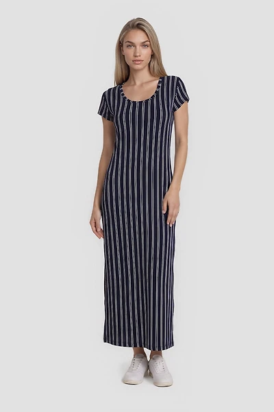 Short Sleeve Striped Maxi Dress