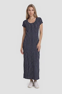 Short Sleeve Striped Maxi Dress