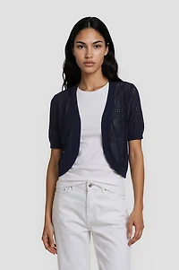 Open Knit Short Sleeve Shrug - Navy