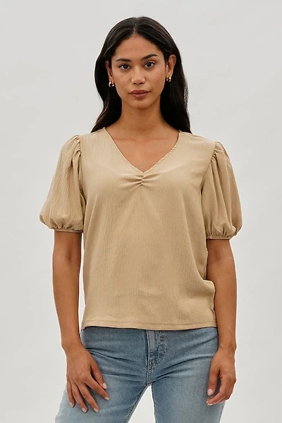 Stylexchange Vintage Puff Sleeve V-Neck Blouse