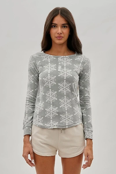 Canada Weather Gear Snowflake Print Henley Pajama Top - Grey