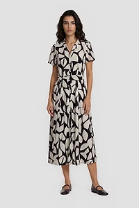 Short Sleeve Tie Up Midi Dress