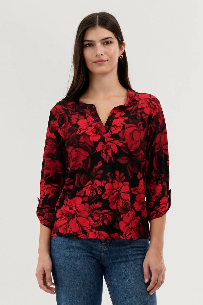 Beechers Brook Floral Split Neck Blouse