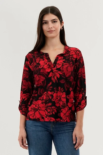 Beechers Brook Floral Split Neck Blouse