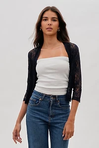 Impress Floral Lace Shrug Cardigan - Navy