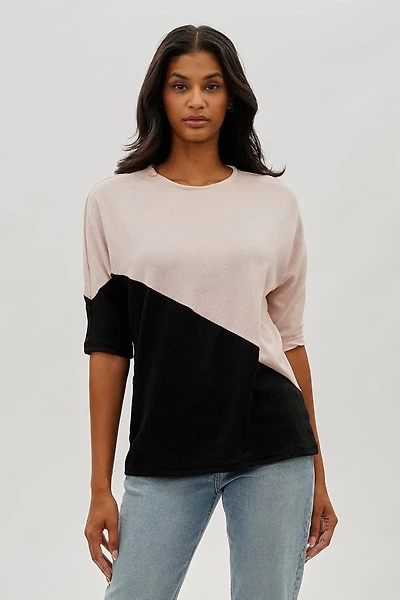 Diagonal Colour Block Tee - Pink