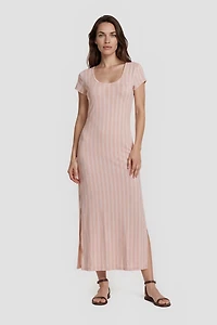 Short Sleeve Striped Maxi Dress - Pink