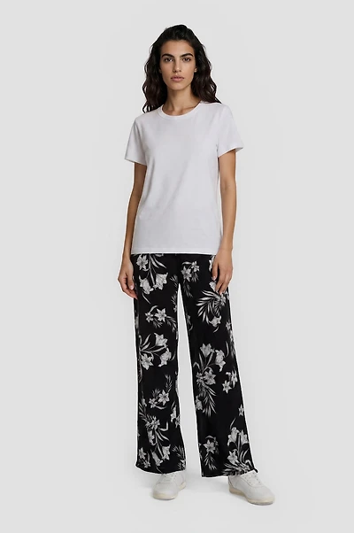 Printed Wide Leg Pants - Black