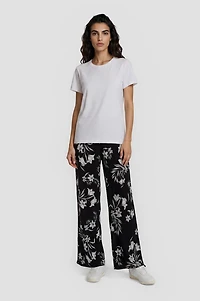 Printed Wide Leg Pants - Black