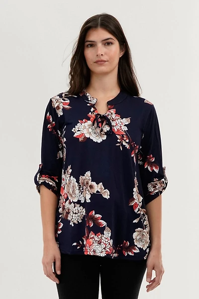 Majora Floral Lace Up Blouse - Navy