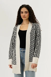 Long Printed Open Cardigan