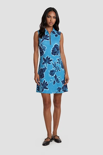 Sleeveless Half Zip Day Dress - Blue
