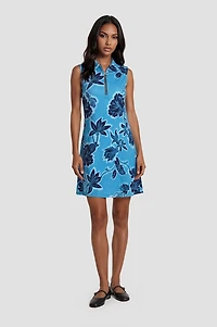 Sleeveless Half Zip Day Dress - Blue