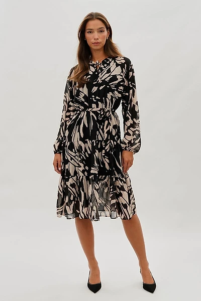 Costa Blanca Long Sleeve Belted Midi Dress
