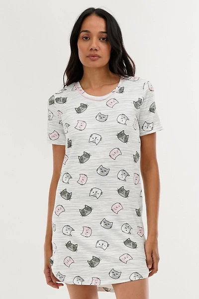Canada Weather Gear Cat Print Tunic Pajama Top - White