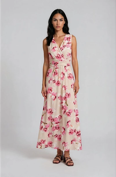 Sleeveless Printed Maxi Dress - Pink